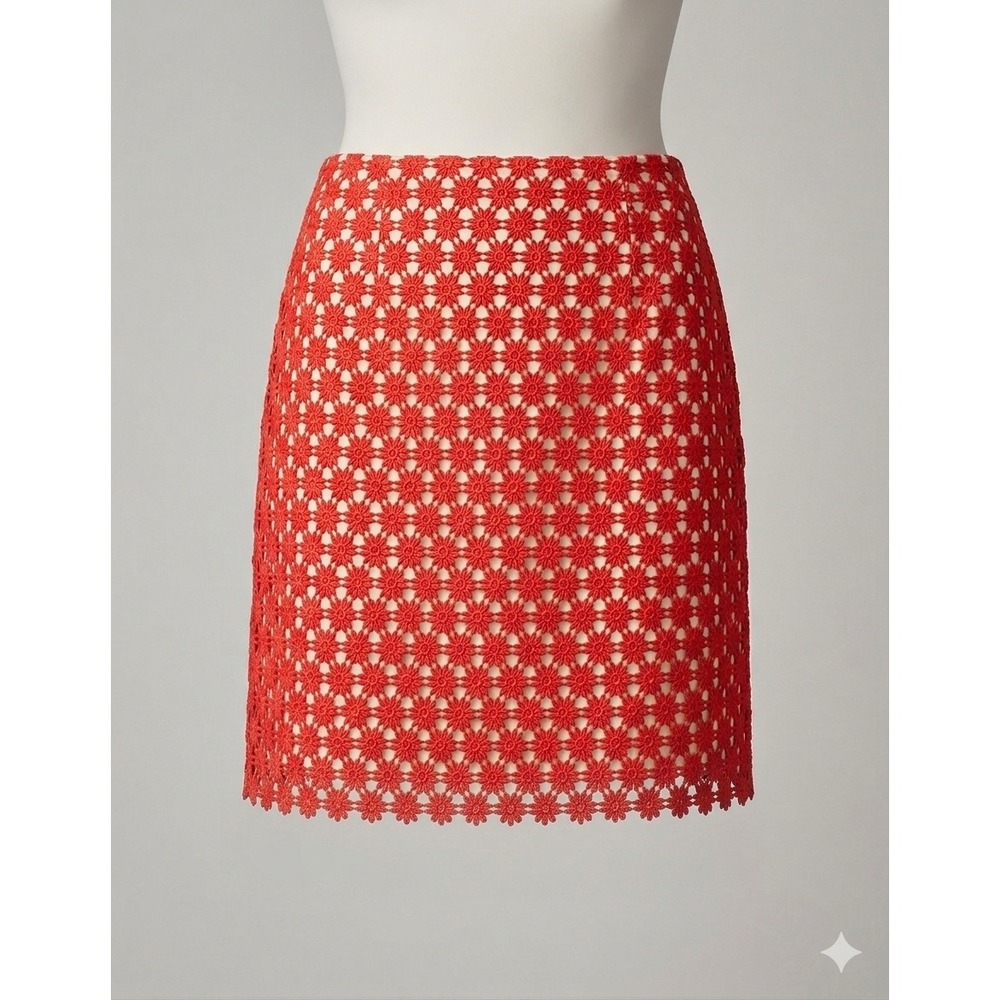 Talbots‎ Daisy Lace Crochet Floral Pencil Skirt Womens 14 Short Burnt Orange